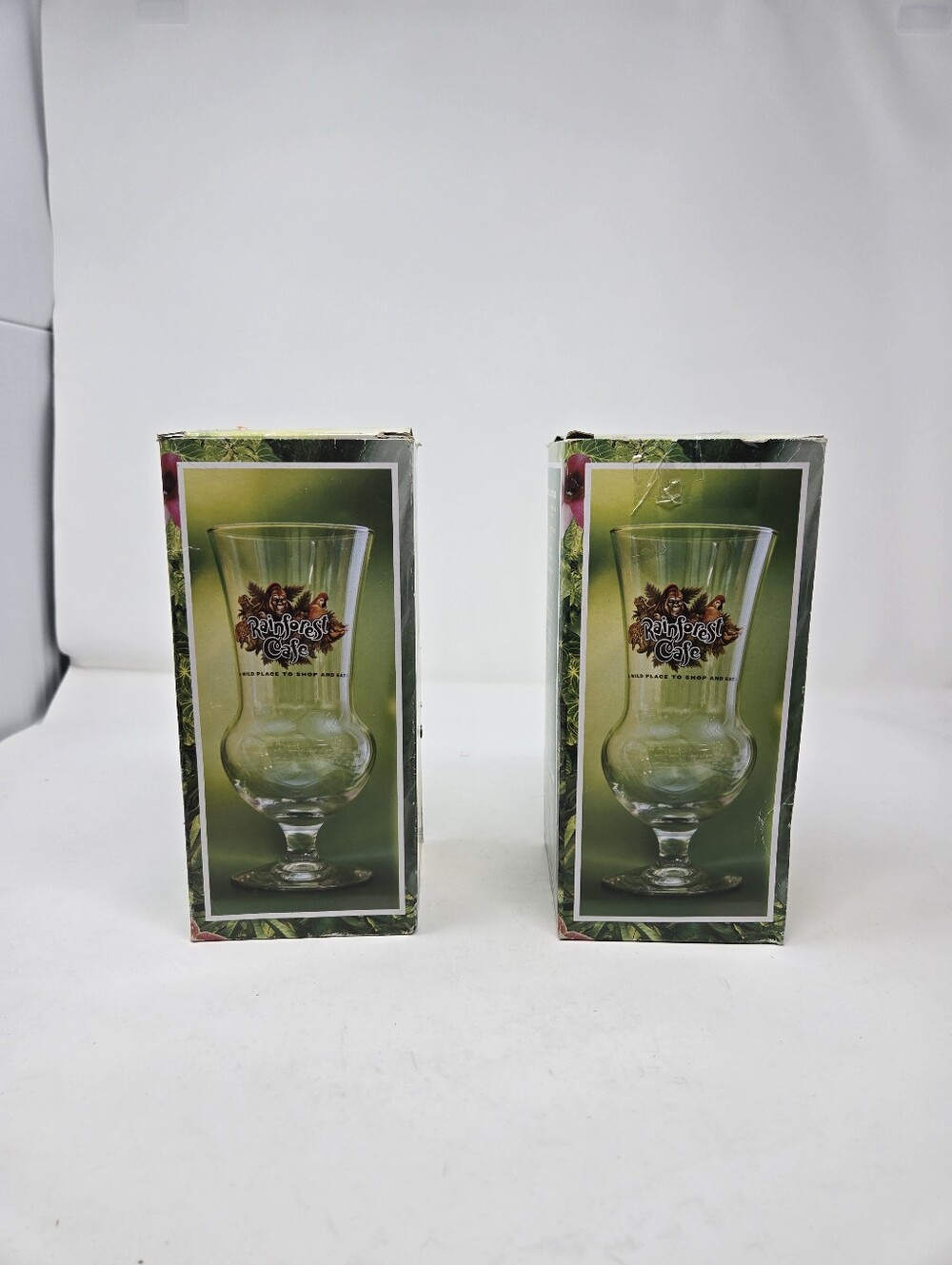 Vintage Rainforest Cafe New Jersey Hurricane Cocktail Glasses In Box Set Of 2